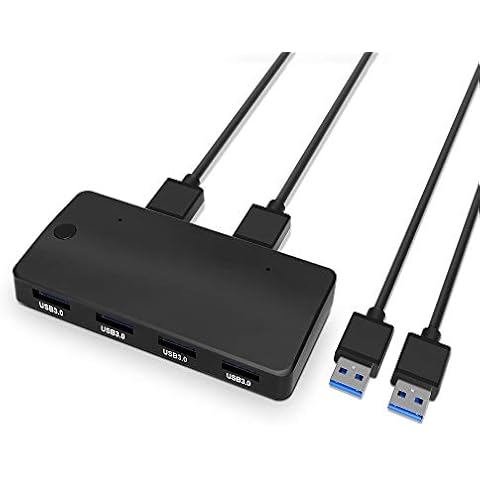 USB 3.0 Switch Selector,4 Ports USB 3.0 KVM Switch hub Sharing Switcher Box for Mouse, Keyboard, Printer, Scanner with One Switch Button and 2 Pcs USB A to A Cable Cover