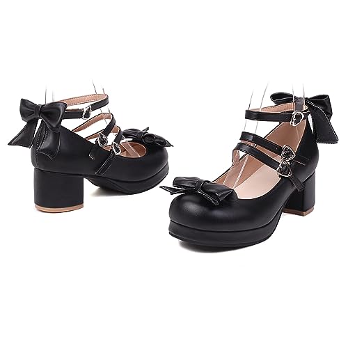 Bowtie Mary Jane Womens Round Toe Block Heels Pumps3