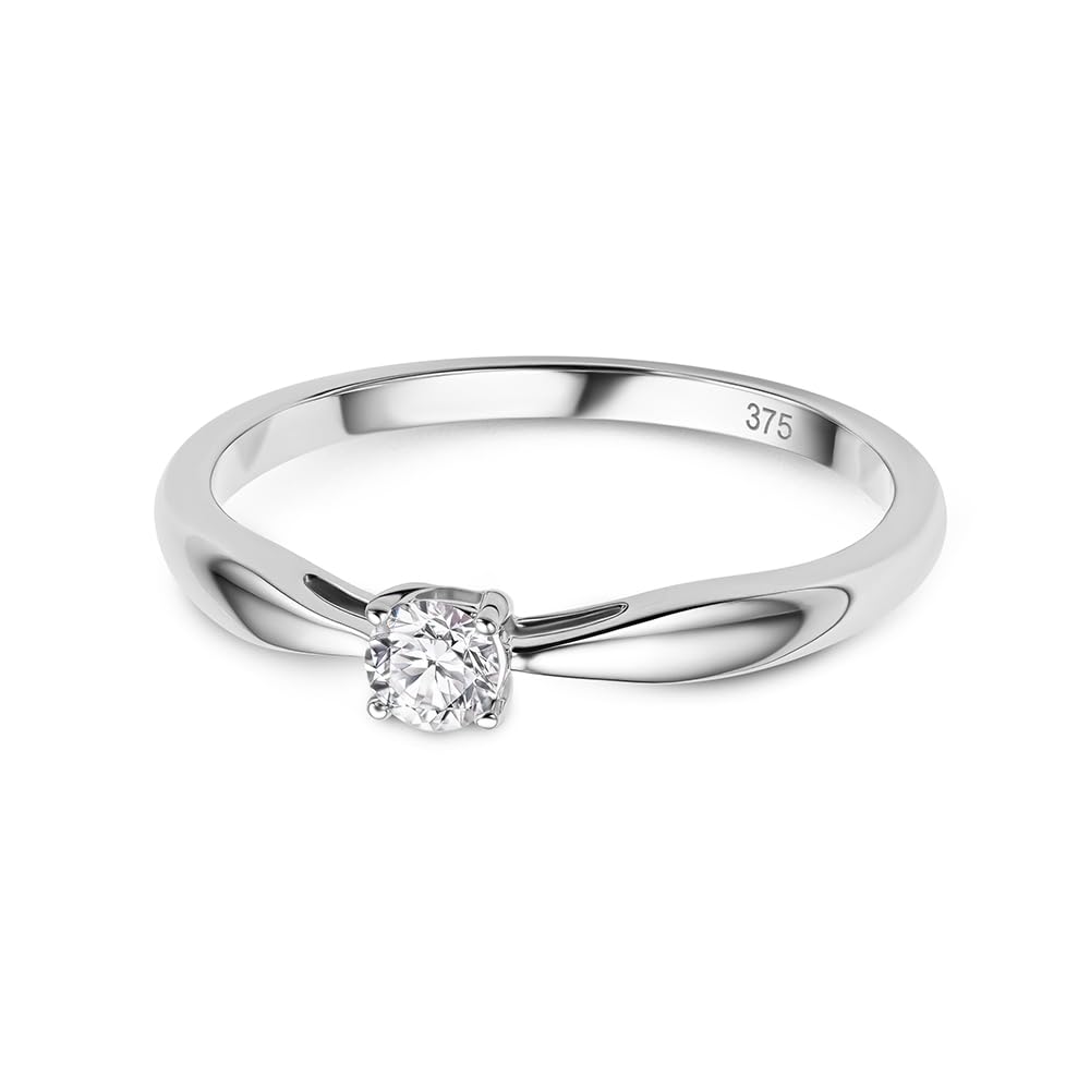 MIORE Schmuck Damen, Verlobungsring Damen, Ring Weißgold/Gelbgold 375 9kt mit Diamant 0.15 Ct in Krappenfassung, Echt Gold Damenring, Goldring, Ring Damen, Damenschmuck Handgemacht