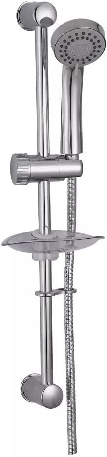TILES & TAPS LTD® Shower Riser Rail Kit Adjustable 60cm Shower Slide Bar with 3-Mode Handheld Shower Head 1.5m Stainless Steel Hose Soap Dish & Shower Head Holder Chrome