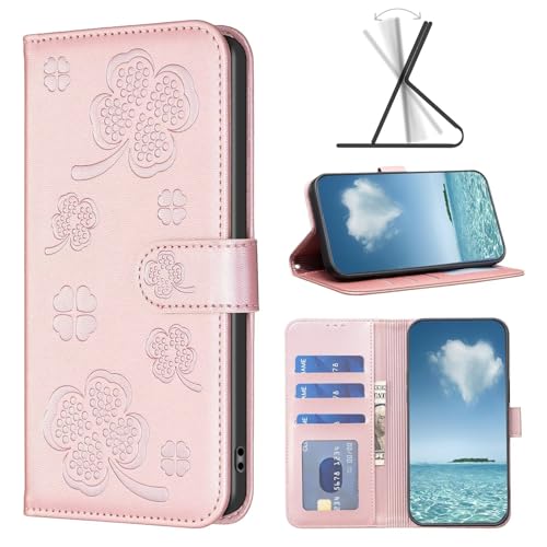 Coque Samsung Galaxy A16 Antichoc à Rabat avec Rangement Carte et Motif Trèfle
