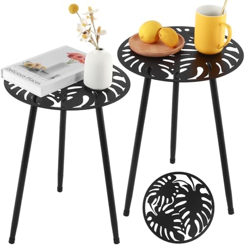 Metal Outdoor Side Tables Set of Two Small Outside Round End Tabl...