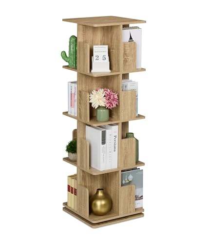 Estantería para libros Relaxdays giratoria de 4 niveles con efecto madera natural 2
