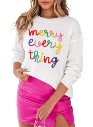 Image of LEMAFER Women 2026 Merry Christmas Round Neck Sequin Letters Sweater Casual Solid Slogan Long Sleeve Pullover Sweatshirt Tops