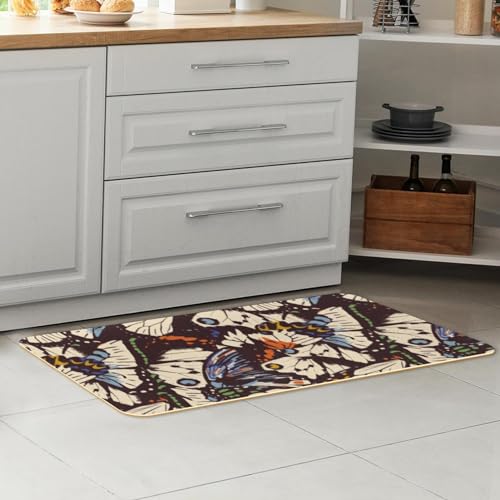 Alfombra de cocina lavable con estampado textil de mariposas para pasillos 7
