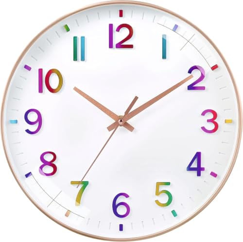 Image of Rylan Plastic Digital Wall Clock 12 inch Silent Quartz Decorative Non-Ticking Classic Clock Battery Operated Round Easy to Read for Room /Home /Kitchen /Bedroom /Office /School (Rainbow).