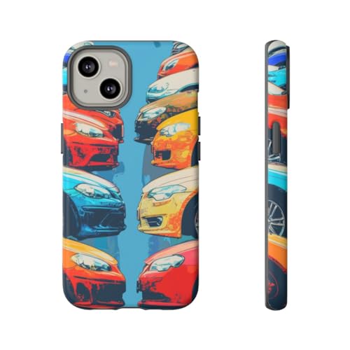 Coque iPhone 14 voitures multicolores mate anti-choc et durable