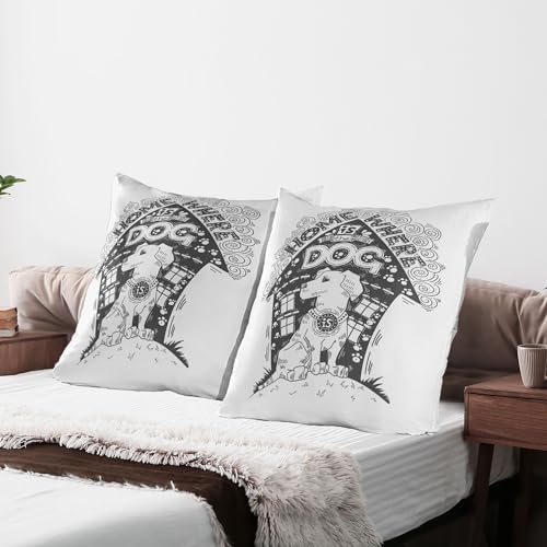 ABAKUHAUS Labrador Kissenbezug Packung mit 2, Zuhause ist, wo der Hund Kalligraphie mit Zier-Welpen nach Hause Doodle ist, Dekorativer Standard Gedruckter Kissenbezug, 80 x 80 cm, Charcoal Grau Weiß