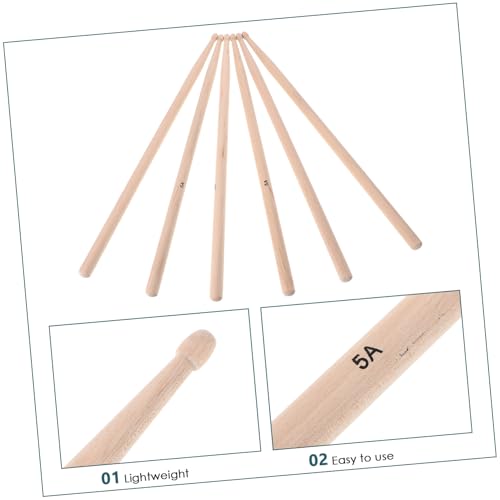 3 pares de baquetas clásicas de madera para batería miniatura 3