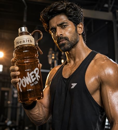 Image of 2 Liter Gym Sports Water Bottle Gallon Gym Bottle, Travel Bottle BPa Free material With Easy To Carry Handel Portable Mouth Motivational Sports Bottle (Brown)