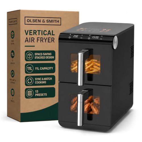 Olsen & Smith 11L Dual Stack Air Fryer 2 x 5.5L Baskets Vertical