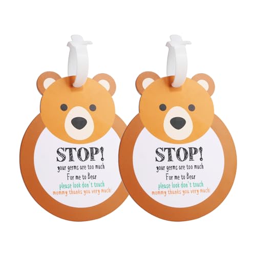 Image of Bear Don't Touch Baby Sign Tag Stop Please Look Baby Car Seat Tag No Touching for Car Seat Cover Basket Tag Stroller Tag Carrycot Basket Tag Baby Warning Tips with Hanging Straps