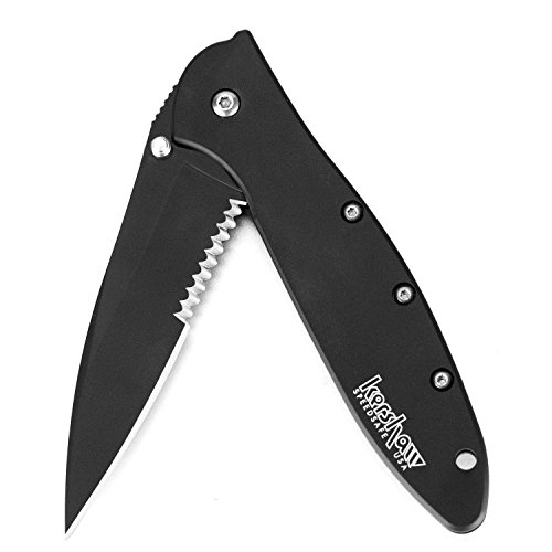 Image of Kershaw Leek, BlackWash Pocket Knife (1660BLKW); 3 Sandvik 14C28N Steel Blade, 410 Stainless Steel Handle, BlackWash Finish, SpeedSafe Assisted Open, Frame and Tip Locks, Reversible Pocketclip; 3 OZ