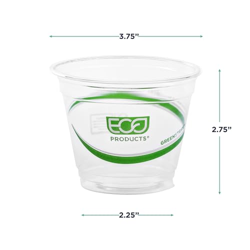 ECO PRODUCTS GreenStripe Clear Compostable 9oz PLA Plastic Cups, Case of 1000, Disposable Renewable Plant-Based Cold Cups, For Cold Drinks & Snacks, BPI Certified, ASTM Compliant.