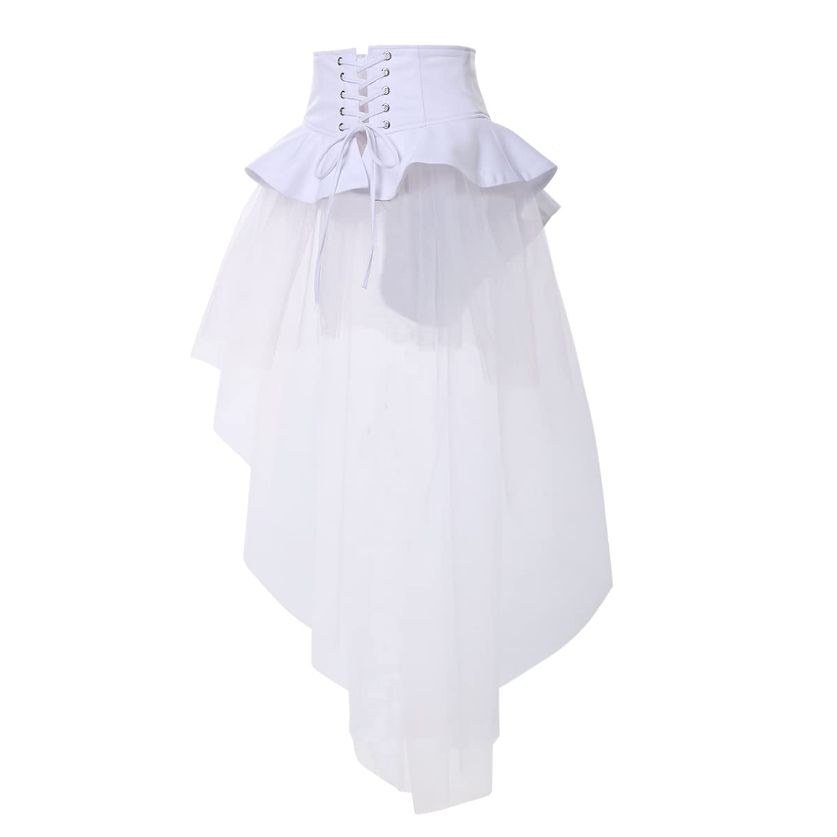 BPURB Women Steampunk Gothic Long Tulle Skirts Waist Belt for Women Victorian Ruffles Pirate Corset Costumes White โ image 1
