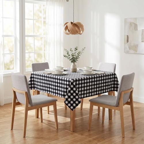 Image of sancua Checkered Vinyl Square Tablecloth - 54 x 54 Inch - 100% Waterproof Oil Proof Spill Proof PVC Table Cloth, Wipe Clean Table Cover for Dining Tables, Buffet Parties and Camping, Black and White