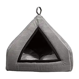 Mellifluous Premium Soft Velvet Cats Kittens Pet Hut House (L x W x H) 40 x 40 x 40 cm (Small, Grey-Black)