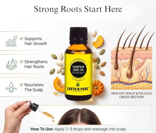 Image of Earth N Pure Pumpkin Seed Oil for Skin & Haie Care - Cold Pressed Natural Rich in Vitamin E- Lightweight for Face, Scalp Nourishment & Massage | 15ml