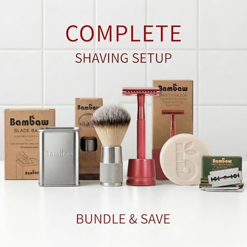 Image of Bambaw Single Blade Double Edged Safety Razor with 5 Blades, Durable Metal Razor for Men & Women, Reusable & Plastic Free Double Edge Safety Razors for Men - Red