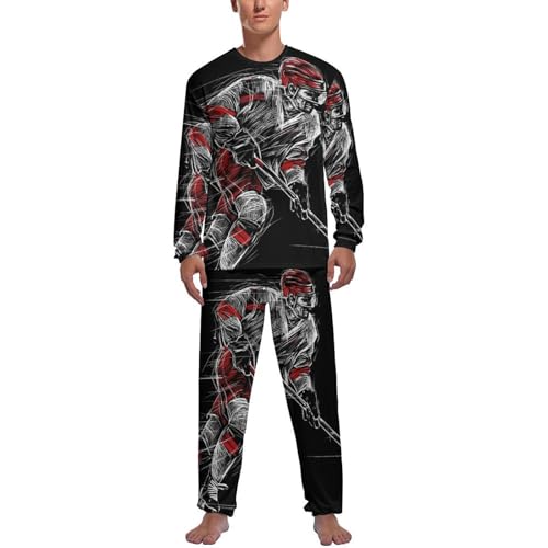 Pyjama de hockey sur glace pour homme avec pantalon long en coton doux pour l'hiver