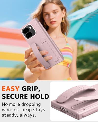 Coque Google Pixel 10 Pro Fold mince rose avec support visionnage et protection charnière