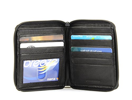 Bacci Men's Black Leather Bifold Wallet - Slim, Classic Minimalist Design with 9 Card Slots, Zip Pocket, Top Grain Leather2
