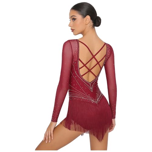 Robe salsa jazz haut de gamme avec strass et manches longues - 2