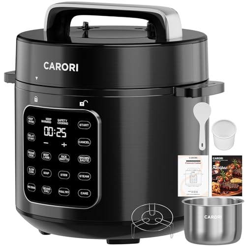 Image of CARORI 6 Qt Electric Pressure Cooker, 9-in-1 Multi-Cooker with 12 One-Touch Presets, IMD Touchscreen, Stainless Steel Inner Pot, 24H Delay Timer, 1000W Compact Pressure Cooker, Black