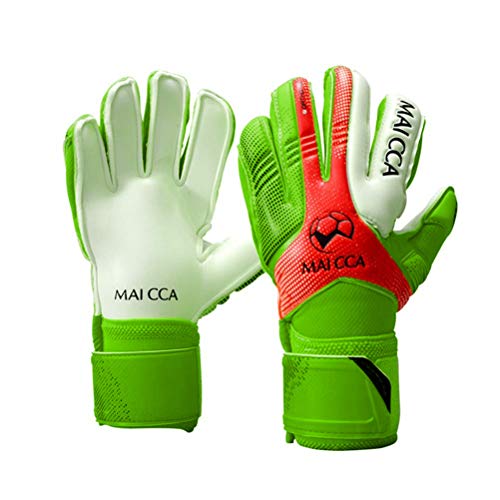 Wrzbest Guantes de portero profesionales para niños y jóvenes, guantes de portero, fútbol fútbol y portero, guantes seguros con agarre fuerte y protección de espinas de dedos (verde, 5) Cover