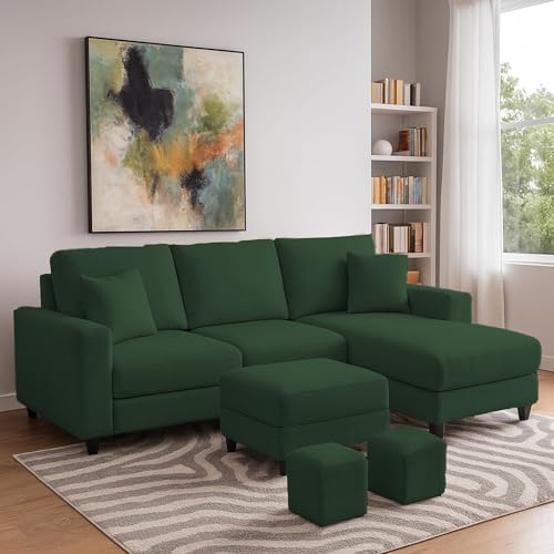 Image of Casaliving Rolando Seater L Shape Sofa Set for Living Room Left Side (Green, 4 Seater with Ottomon - RHS)