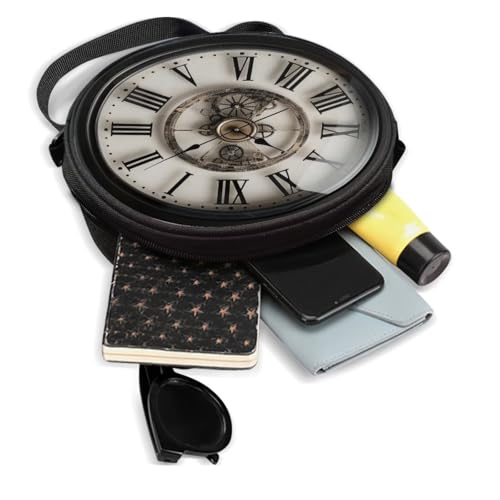 Image of Women Novelty Round Clock Shape Zippered Clock Purses for Women Tote Handbag Shoulder Bag, Gift for Mom Girlfriend