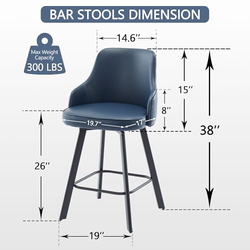 Image of Swivel Bar Stools Set of 3, 26 inch Faux Leather Counter Stools with High Back