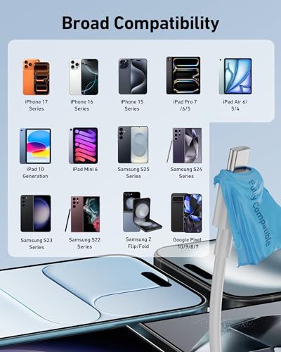 Car Carplay Cable for iPhone 17/17 Pro/Air/16e/16/15 Pro Max/Plus Cable, 2Pack USB A to USB C for CarPlay USBC Cord, iPad, Galaxy, Pixel, Android Accessories Charging Wire Type-C Car Charger Cord 3FT