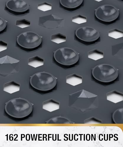 Image of HITSLAM Shower Mat Anti Slip, Square Bath Mat for Tub Non Slip with Suction Cups and Drain Holes, 21x21 Inch Bathroom Shower Stall Floor Mat, Machine Washable, Soft on Feet, Dark Grey