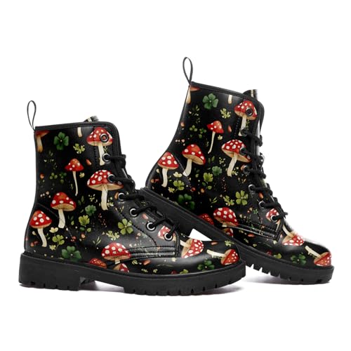Women's Stylish Ankle Boots Mushroom printed Gift Lightweight Comfort Waterproof Casual Fashion Winter Combat Booties2