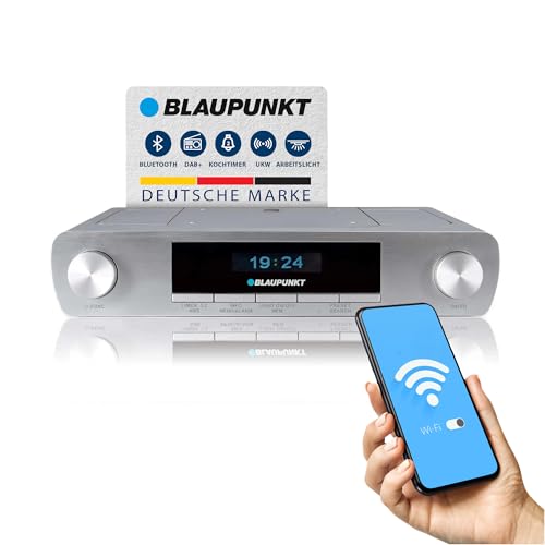 Blaupunkt KRD 30, Bluetooth Küchenradio mit DAB+, UKW PLL, Multidisplay, Senderspeicher, Unterbau Digitalradio mit Uhr, LED Licht, 2 Back Timer, Werkstatt Unterschrank Radio, Silber