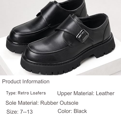 Men's Leather Chunky Platform Loafers Retro Round Toe Lug Sole Non-Slip Slip-On Formal Shoes for Business, Evening, Party3