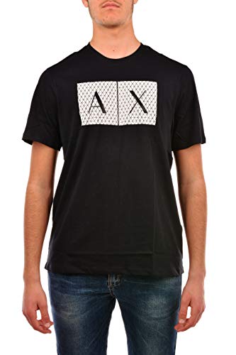 Armani Exchange Men's Crew Neck Logo Tee T Shirt Grid Logo, Navy, Medium