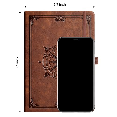 Image of AHGXG Graph Grid Paper Notebook, 192 Pages, A5 Medium Size (5.7'' x 8.3'') | 5 Squares per Inch, Leather Hardcover, 100 GSM Thick Paper, for School, Students, Math, Engineering (Brown)