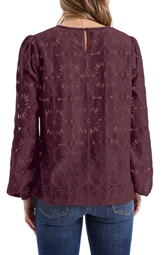 Image of OFEEFAN Blouses for Women Dressy Casual Spring Tops 2026 Summer Outfits Flower Lace Crochet Long Sleeve Shirts