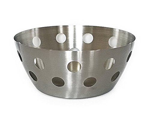 Stainlesslux 76324 Brushed Stainless Steel Fruit Bowl/Bread Basket, Round-Shaped With Polka Dot Design - Fine Stainlesslux Serveware For Your Home #TOP1