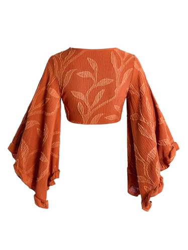 Women's Y2K 70s Top Western Cowgirl Hippie Shirt Bow Tie Front Disco Shirts Ruffle Long Bell Sleeve Boho Crop Tops2