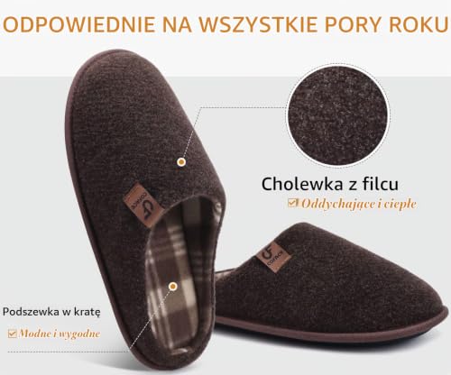COFACE Kapcie męskie, filcowe, ciepłe, wygodne, męskie pantofle