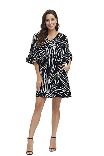 Image of BUENOS NINOS Dresses for Womens Summer Bell Sleeve V-Neck Shift Dress Mini Dress