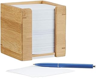 Relaxdays Bamboo Note Dispenser, Wooden Sticky Note Holder, Desk Organiser, H x W x D: 10.5 x 10.5 x 10.5 cm, Natural