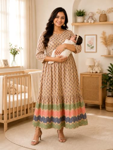 Image of RITIJYA Feeding Kurta for Women with Zip | Maternity Kurti for Nursing Mothers | Concealed Zipper, Extra Pleats Pre to Post Pregnancy | Quick-Dry Comfort Fabric | S-4XL