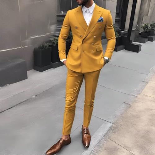 2 Piece Double Breasted Wedding Suits for Men Slim Fit Prom Suit Peak Lapel Formal Suit Blazer Pants Set Suit2