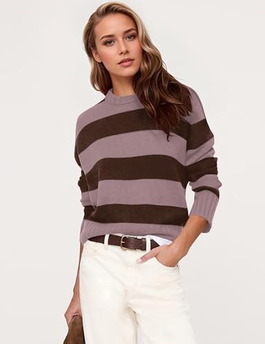 Oversized Striped Sweaters for Women Casual Crew Neck Long Sleeve Knit Tops Loose Color Block Jumpers Fall Sweater2
