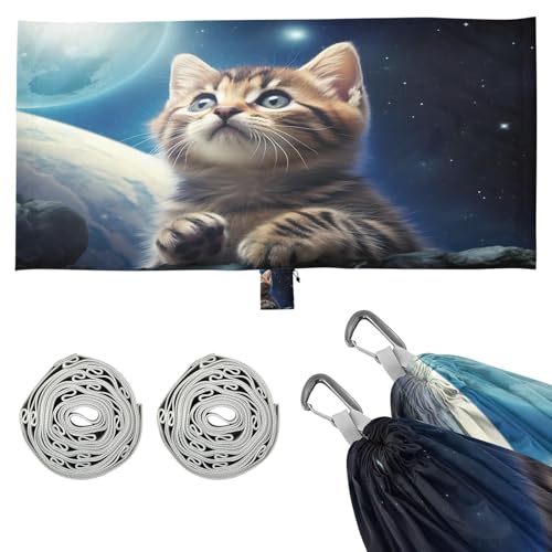 Haskirky Space Cat Camping Hammock, Single Portable Hammocks with Tree Straps & Attached Carry Bag, 330Lbs Capacity Perfect for Outside Indoor Hiking Beach Backpack Travel