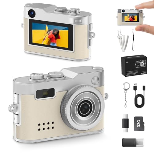Mini Keychain Camera, 1080P & 2MP Retro Aesthetic, 32GB Memory, Pocket-Sized Vintage Camera, Bag Charm, Birthday Gift